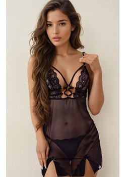 Czarna seksowana koszulka z dodatkiem koronki Pilar, Kolor czarny, Rozmiar S/M, LivCo Corsetti Fashion ze sklepu Intymna w kategorii Koszule nocne - zdjęcie 186776996