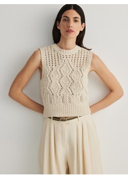 Reserved - Dzianinowy bezrękawnik z bawełną - kremowy ze sklepu Reserved w kategorii Kamizelki damskie - zdjęcie 186777887