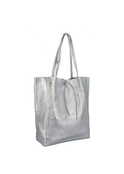 Modna Torebka Skórzana Shopper Bag z Kosmetyczką 168 Srebrna ze sklepu PaniTorbalska w kategorii Torby Shopper bag - zdjęcie 186777939