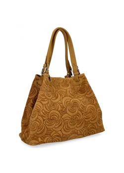 Włoska Torebka Skórzana Shopper Bag w Modne Wzory 5566-S Musztardowa ze sklepu PaniTorbalska w kategorii Torby Shopper bag - zdjęcie 186777957