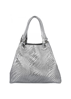 Modna Torebka Skórzana Shopper Bag 527 Srebrna ze sklepu PaniTorbalska w kategorii Torby Shopper bag - zdjęcie 186778068