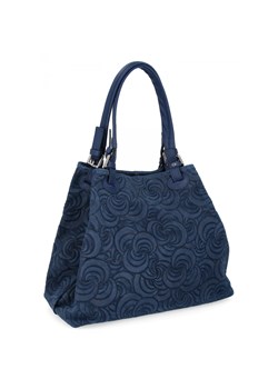 Włoska Torebka Skórzana Shopper Bag w Modne Wzory 5566-S Niebieska ze sklepu PaniTorbalska w kategorii Torby Shopper bag - zdjęcie 186778198