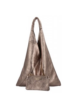 Włoska Torebka Skórzana Shopper Bag z Małą Kosmetyczką 5820S Stare Złoto ze sklepu PaniTorbalska w kategorii Torby Shopper bag - zdjęcie 186778318