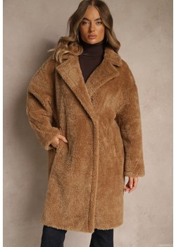 Brązowy Płaszcz Teddy o Dwurzędowym Kroju Oversize Azzena ze sklepu renee.pl w kategorii Płaszcze damskie - zdjęcie 186779565