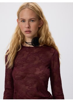Reserved - Koronkowy longsleeve - bordowy ze sklepu Reserved w kategorii Bluzki damskie - zdjęcie 186782976