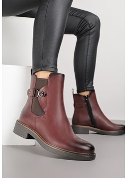Bordowe Botki Typu Sztyblety z Klamerką i Ozdobnym Paskiem przy Cholewce Hanice ze sklepu renee.pl w kategorii Botki - zdjęcie 186797225