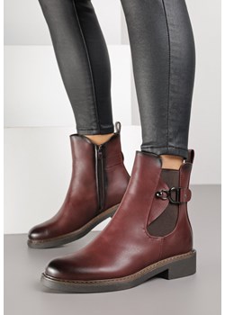 Bordowe Botki Sztyblety z Ozdobnym Paseczkiem i Klamrą Hanirae ze sklepu born2be.pl w kategorii Botki - zdjęcie 186797287