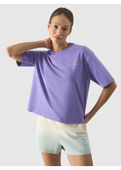 Damski t-shirt z nadrukiem 4F 4FRSS24TTSHF2089 - fioletowy ze sklepu Sportstylestory.com w kategorii Bluzki damskie - zdjęcie 186801327