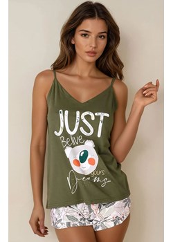 Piżama damska krótkie spodenki i koszulka na ramiączkach Phasco Khaki 2413, Kolor khaki, Rozmiar L/XL, LivCo Corsetti Fashion ze sklepu Intymna w kategorii Piżamy damskie - zdjęcie 186813698