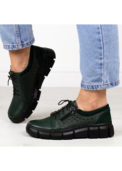 Zielone skórzane ażurowe Polskie półbuty damskie D160A ze sklepu suzana.pl w kategorii Półbuty damskie - zdjęcie 186814475