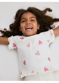 Reserved - Bawełniany t-shirt z nadrukiem - złamana biel - id: 574FT-01X - marki Reserved - 186818907 Reserved - Bawełniany t-shirt z nadrukiem - złamana biel ze sklepu Reserved w kategorii Bluzki dziewczęce - zdjęcie 186818907