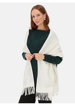 Biały szal z wełną i kaszmirem z kryształkami Potis & Verso ze sklepu Eye For Fashion w kategorii Szaliki i chusty damskie - zdjęcie 186821017