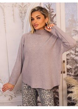 SWETER OVERSIZE Z PÓŁGOLFEM W PRĄŻKI- CIEMNO SZARY ze sklepu olika.com.pl w kategorii Swetry damskie - zdjęcie 187047806