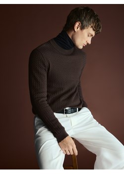 Reserved - Strukturalny sweter z bawełny - ciemnobrązowy ze sklepu Reserved w kategorii Swetry męskie - zdjęcie 187202678