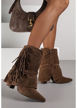 Brązowe Botki Boho z Cholewką Imitującą Nogawkę i Frędzlami Zaslie - id: 2517A-68-CAMEL - marki Renee - 187219048 Brązowe Botki Boho z Cholewką Imitującą Nogawkę i Frędzlami Zaslie ze sklepu renee.pl w kategorii Botki - zdjęcie 187219048