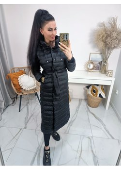 długi jesienno - zimowy płaszcz matowy roksana z paskiem na napy- czarny - id: 9603 - marki Etnee - 187229227 długi jesienno - zimowy płaszcz matowy roksana z paskiem na napy- czarny ze sklepu STYLOWO w kategorii Płaszcze damskie - zdjęcie 187229227