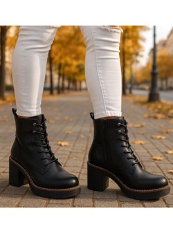 Sznurowane botki workery na obcasie Czarne /i6-3 h2 18406 W385/ - id: 33327 - marki Pantofelek24.pl - 187239996 Sznurowane botki workery na obcasie Czarne /i6-3 h2 18406 W385/ ze sklepu Pantofelek24.pl w kategorii Workery damskie - zdjęcie 187239996