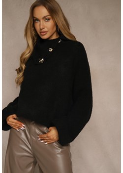 Czarny Golf Oversize z Wełną Ozdobiony Guzikami Videsa ze sklepu renee.pl w kategorii Swetry damskie - zdjęcie 187244787