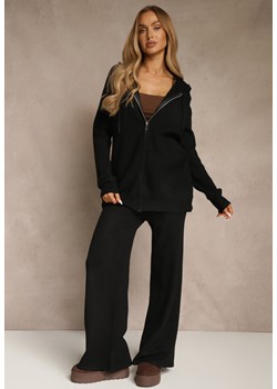 Czarny Komplet z Wełną i Bawełną Rozpinana Bluza z Kapturem i Szerokie Spodnie Reisema - id: 3821-M-38-BLACK - marki Renee - 187244917 Czarny Komplet z Wełną i Bawełną Rozpinana Bluza z Kapturem i Szerokie Spodnie Reisema ze sklepu renee.pl w kategorii Komplety i garnitury damskie - zdjęcie 187244917
