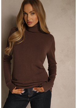 Brązowy Golf Sweter o Dopasowanym Kroju z Kaszmirem Zairith ze sklepu renee.pl w kategorii Swetry damskie - zdjęcie 187244986
