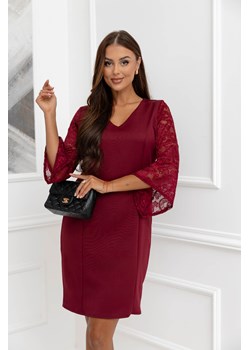 SUKIENKA MINI Z KORONKOWYMI RĘKAWAMI- BORDOWA ze sklepu olika.com.pl w kategorii Sukienki - zdjęcie 187249905