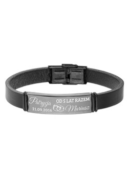 Czarna męska bransoletka z grawerem – prezent na rocznicę ślubu dla chłopaka, męża lub partnera ze sklepu manoki.pl w kategorii Bransolety - zdjęcie 187249996