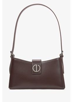Estro: Ciemnobrązowa skórzana torebka damska na ramię ze srebrnymi okuciami - id: 15271220379996 - marki Estro - 187250135 Estro: Ciemnobrązowa skórzana torebka damska na ramię ze srebrnymi okuciami ze sklepu Estro w kategorii Listonoszki - zdjęcie 187250135