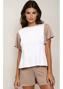 Piżama dwuczęściowa komplet ze spodenkami Alana, Kolor cappuccino-biały, Rozmiar S, DKaren ze sklepu Intymna w kategorii Piżamy damskie - zdjęcie 187253579