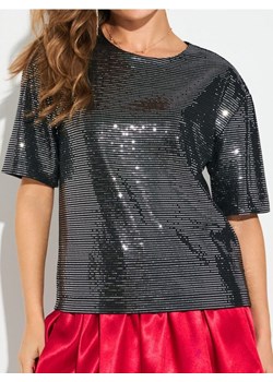 Sinsay - Koszulka z połyskującymi aplikacjami - srebrny - id: 667FG-SLV - marki Sinsay - 187259137 Sinsay - Koszulka z połyskującymi aplikacjami - srebrny ze sklepu Sinsay w kategorii Bluzki damskie - zdjęcie 187259137