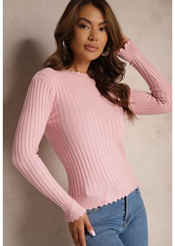 Różowy Sweter z Dodatkiem Bawełny z Prążkowanego Materiału Mevalay - id: 3706-MIX7K-45-PINK - marki Renee - 187263318 Różowy Sweter z Dodatkiem Bawełny z Prążkowanego Materiału Mevalay ze sklepu renee.pl w kategorii Swetry damskie - zdjęcie 187263318