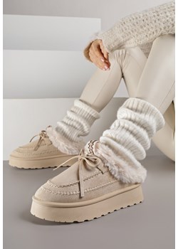 Beżowe Wsuwane Śniegowce w Rustykalnym Stylu z Kokardą i Futrem Tusora - id: 401807 - marki born2be - 187264908 Beżowe Wsuwane Śniegowce w Rustykalnym Stylu z Kokardą i Futrem Tusora ze sklepu born2be.pl w kategorii Śniegowce damskie - zdjęcie 187264908