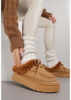 Brązowe Wsuwane Śniegowce w Rustykalnym Stylu z Kokardą i Futrem Tusora - id: 401808 - marki born2be - 187264915 Brązowe Wsuwane Śniegowce w Rustykalnym Stylu z Kokardą i Futrem Tusora ze sklepu born2be.pl w kategorii Śniegowce damskie - zdjęcie 187264915