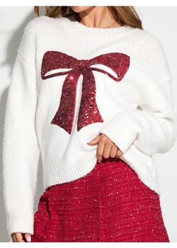 Sinsay - Sweter z cekinową aplikacją w kształcie kokardy i domieszką wełny - kremowy - id: 381FJ-01X - marki Sinsay - 187266316 Sinsay - Sweter z cekinową aplikacją w kształcie kokardy i domieszką wełny - kremowy ze sklepu Sinsay w kategorii Swetry damskie - zdjęcie 187266316