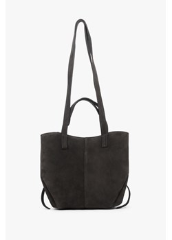 Estro: Ciemnobrązowa torebka damska z długimi rączkami z włoskiego weluru naturalnego Premium ze sklepu Estro w kategorii Torby Shopper bag - zdjęcie 187270058