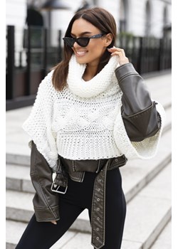 ponczo narzutka susan ze splotem polski producent j&k premium  - ecru śmietanka ze sklepu STYLOWO w kategorii Swetry damskie - zdjęcie 187270147