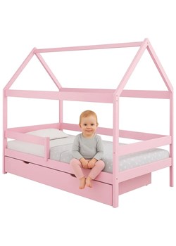 Różowe łóżko przypominające domek z szufladą B1-H46 - id: 22764 - marki Elior - 187270515 Różowe łóżko przypominające domek z szufladą B1-H46 ze sklepu Edinos.pl w kategorii Łóżka dziecięce - zdjęcie 187270515