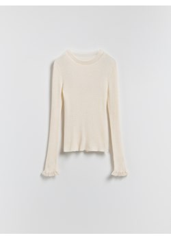 Reserved - Dzianinowa bluzka z jedwabiem - złamana biel - id: 148HI-01X - marki Reserved - 187273756 Reserved - Dzianinowa bluzka z jedwabiem - złamana biel ze sklepu Reserved w kategorii Bluzki damskie - zdjęcie 187273756