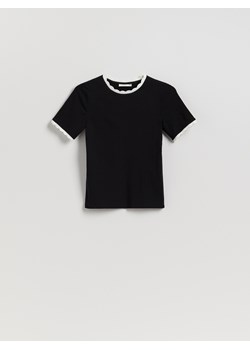 Reserved - T-shirt z ozdobną lamówką - czarny ze sklepu Reserved w kategorii Bluzki damskie - zdjęcie 187275476