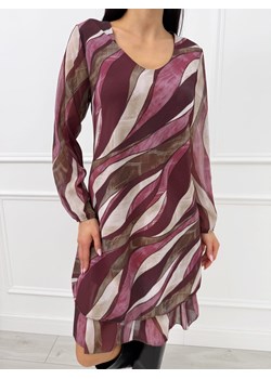 Bordowa Wzorzysta Sukienka z Dekoltem V ze sklepu ModnaKiecka.pl w kategorii Sukienki - zdjęcie 187276517