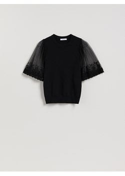 Reserved - Bluzka z ozdobnymi rękawami - czarny - id: 630HO-99X - marki Reserved - 187276876 Reserved - Bluzka z ozdobnymi rękawami - czarny ze sklepu Reserved w kategorii Bluzki damskie - zdjęcie 187276876