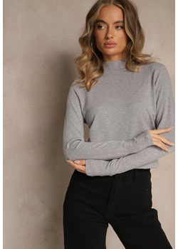 Szary Golf o Dopasowanym Kroju Zdobiony Minimalistycznymi Aplikacjami Unissa - id: WMY-5854-MIX5K-39-GREY - marki Renee - 187277199 Szary Golf o Dopasowanym Kroju Zdobiony Minimalistycznymi Aplikacjami Unissa ze sklepu renee.pl w kategorii Swetry damskie - zdjęcie 187277199