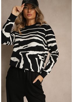 Czarny Klasyczny Sweter w Zebrę Unarella - id: WMY-5852-MIX3K-38-BLACK - marki Renee - 187277209 Czarny Klasyczny Sweter w Zebrę Unarella ze sklepu renee.pl w kategorii Swetry damskie - zdjęcie 187277209