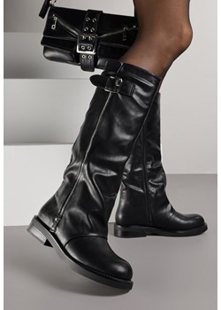 Czarne Kozaki w Stylu Bikerów z Klamrą i Suwakiem Linfara - id: MS1615-38-BLACK - marki Renee - 187278275 Czarne Kozaki w Stylu Bikerów z Klamrą i Suwakiem Linfara ze sklepu renee.pl w kategorii Kozaki damskie - zdjęcie 187278275