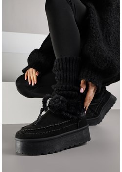 Czarne Śniegowce na Platformie Ozdobione Futerkiem i Przeszyciami Linerva - id: LT410-38-BLACK - marki Renee - 187278307 Czarne Śniegowce na Platformie Ozdobione Futerkiem i Przeszyciami Linerva ze sklepu renee.pl w kategorii Śniegowce damskie - zdjęcie 187278307