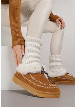 Brązowe Śniegowce na Grubej Podeszwie z Futerkiem i Przeszciami Linafra - id: 401823 - marki born2be - 187278697 Brązowe Śniegowce na Grubej Podeszwie z Futerkiem i Przeszciami Linafra ze sklepu born2be.pl w kategorii Śniegowce damskie - zdjęcie 187278697