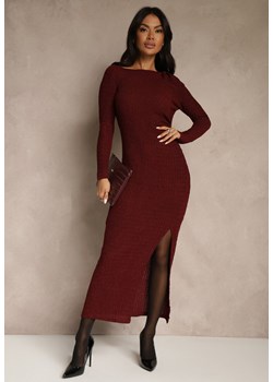 Bordowa Sukienka o Dopasowanym Kroju Ozdobiona Metaliczną Aplikacją Reittia - id: E26080-65-BORDO - marki Renee - 187279766 Bordowa Sukienka o Dopasowanym Kroju Ozdobiona Metaliczną Aplikacją Reittia ze sklepu renee.pl w kategorii Sukienki - zdjęcie 187279766