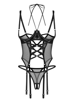 Obsessive gorset z wiązaniem na szyi i otwarte stringi Dominna, Kolor czarny, Rozmiar S/M, Obsessive ze sklepu Intymna w kategorii Gorsety - zdjęcie 187287568