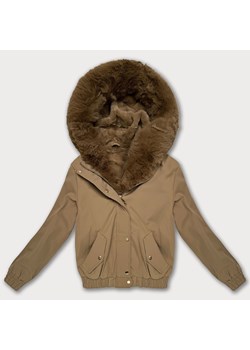 Krótka kurtka z futrzaną podszewką S'West ciemny beżowy (B8506-22) ze sklepu goodlookin.pl w kategorii Kurtki damskie - zdjęcie 187289319