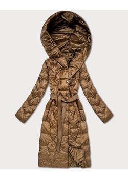 Pikowany płaszcz z paskiem Libland camel (LD-7806) ze sklepu goodlookin.pl w kategorii Płaszcze damskie - zdjęcie 187289339