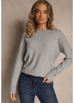 Szary Sweter z Tłoczonymi Sercami Unareia ze sklepu renee.pl w kategorii Swetry damskie - zdjęcie 187289538